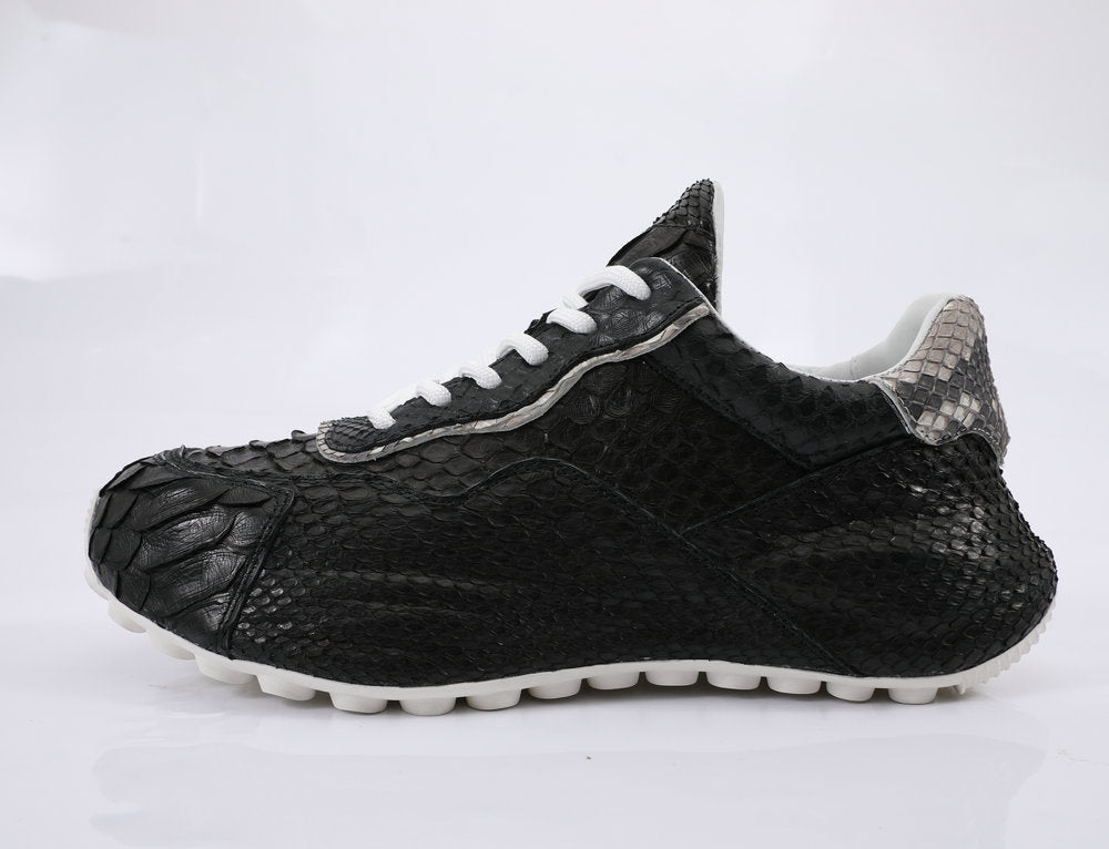 ニシキヘビ皮 本革メンズスニーカースポーツカジュアルシューズ ファッションインヒール男性靴