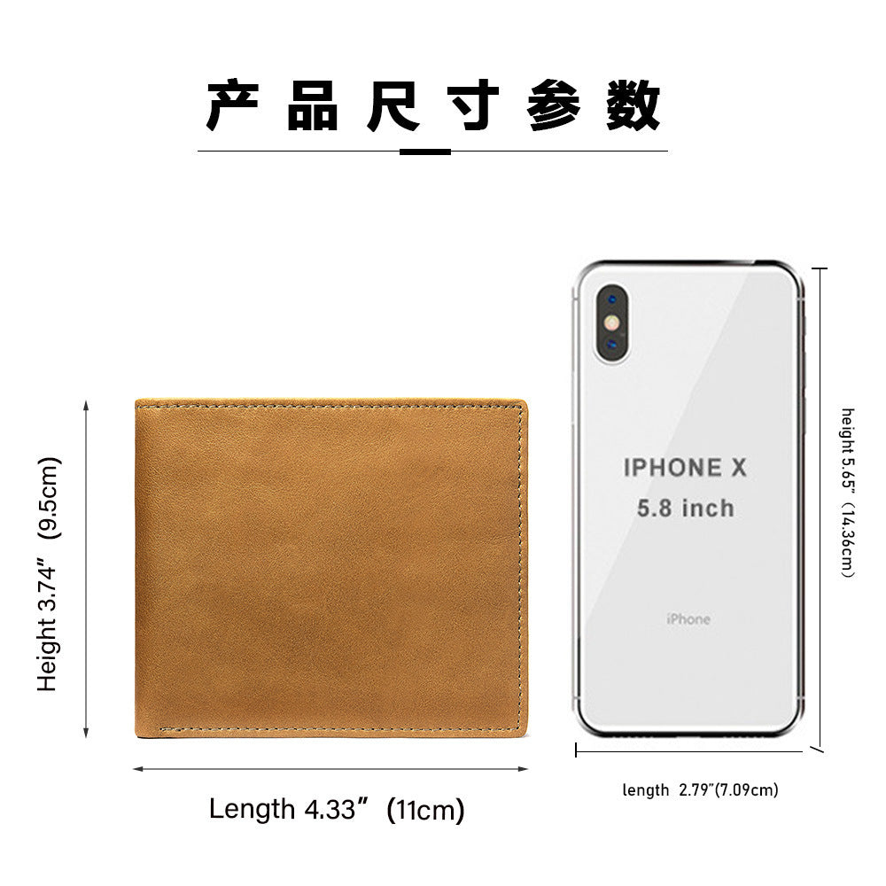 メンズ短財布 牛皮本革製 レトロ 2つ折りカード入れrfid 磁気防止カードバッグ