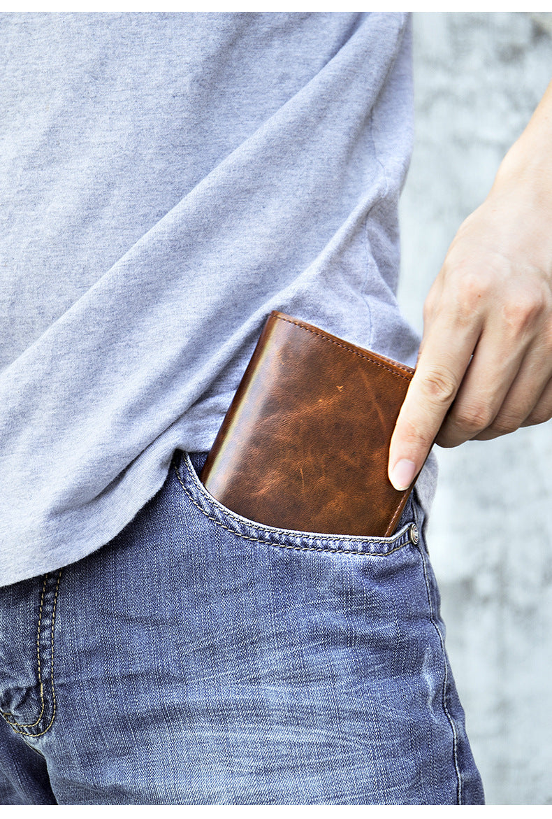 メンズ 短財布 牛皮本革製 rfid盗難防止カードバッグ レトロ男性用ウォレット