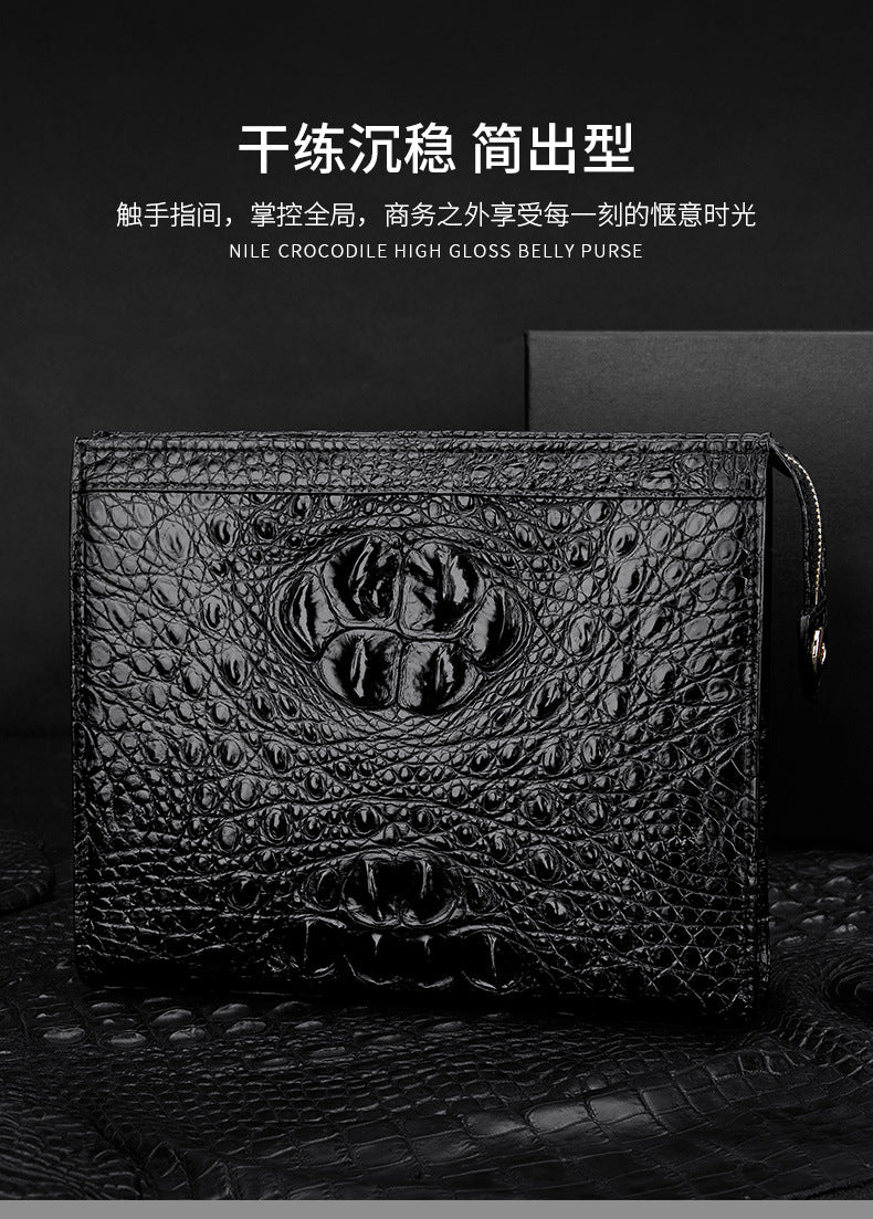 Siamese crocodile skin men's handbag genuine leather large capacity casual business men's bag 