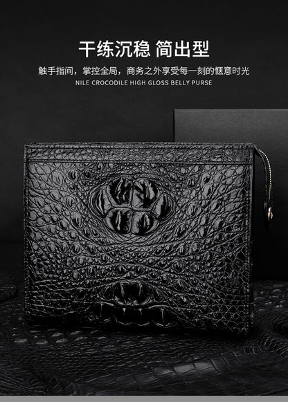 Siamese crocodile skin men's handbag genuine leather large capacity casual business men's bag 