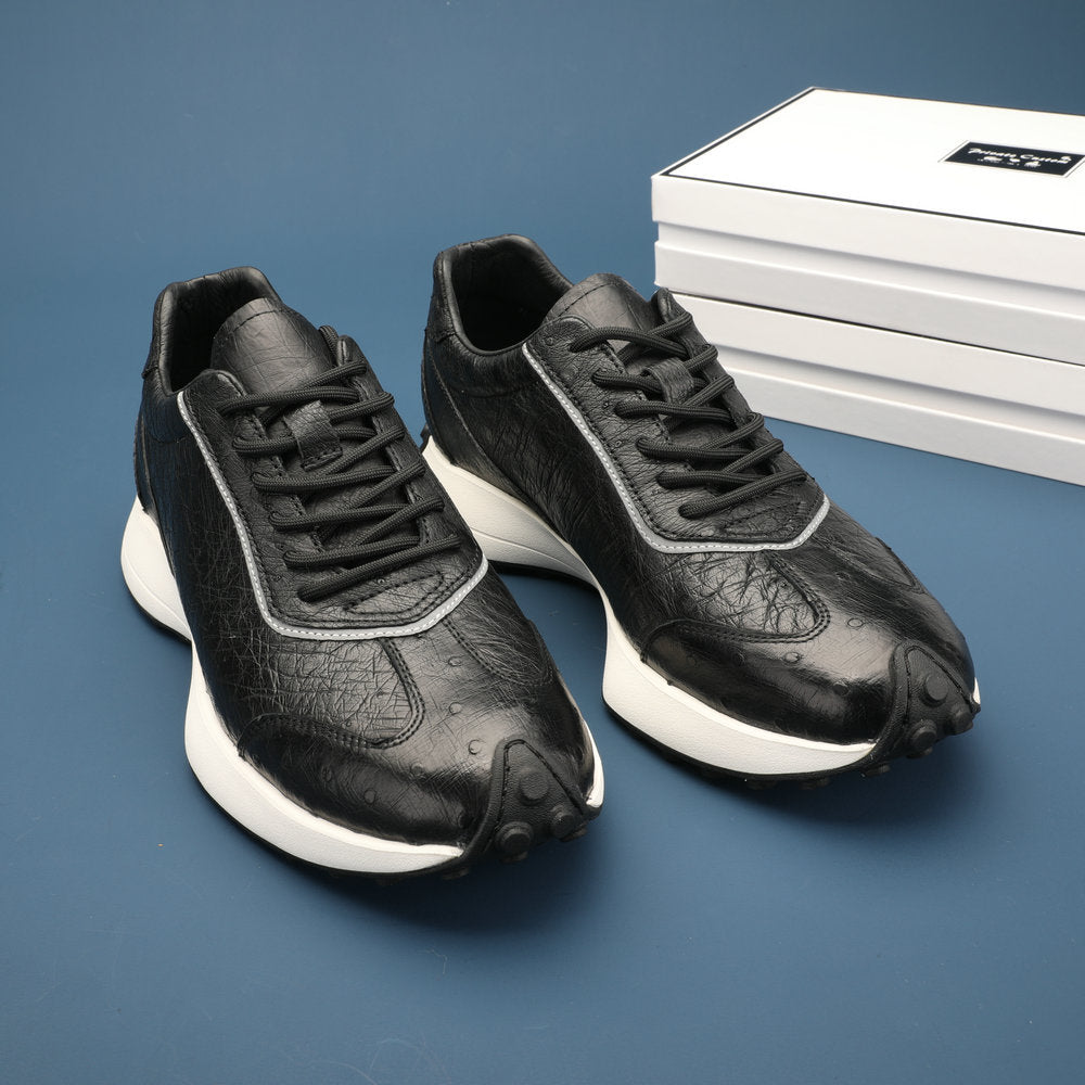 ダチョウ皮 男性靴 本革 耐摩耗 滑り止め ファッションスポーツカジュアルシューズ