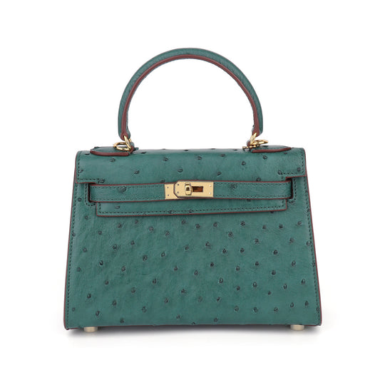 ダチョウ革レディース本革ハンドバッグ手縫いワックス糸ポーチスショルダーバッグ斜めがけバッグカジュアル