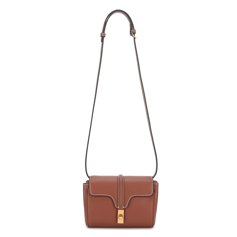 レトロ風本革レディースバッグ純色ショルダーバッグ斜めがけバッグ 何とでも合う