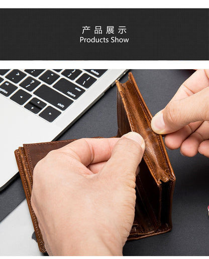 メンズ 短財布 牛皮本革製 rfid盗難防止カードバッグ レトロ男性用ウォレット