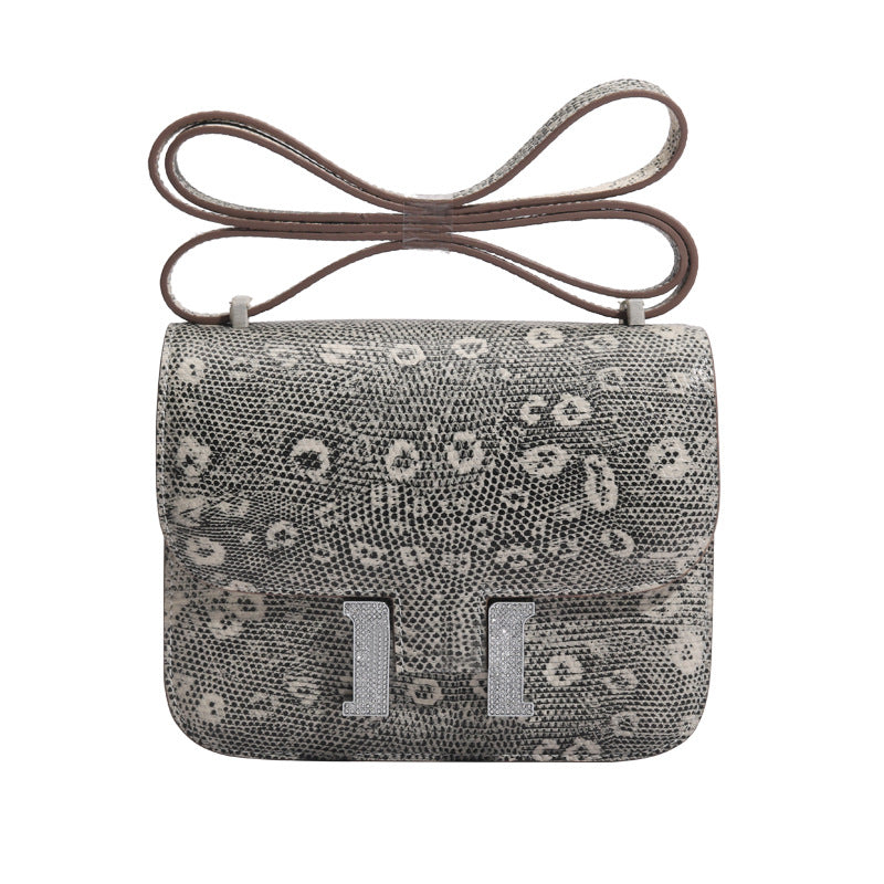 シャムワニ皮トカゲ柄高級感本革レディースバッグラインストーンバックル脇バッグ斜めがけバッグ