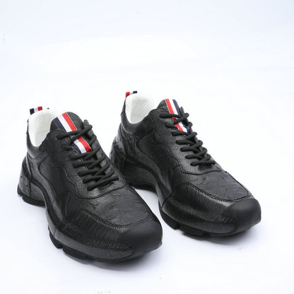 Ostrich leather genuine leather men's sneakers fashion casual shoes in-heel men's shoes 