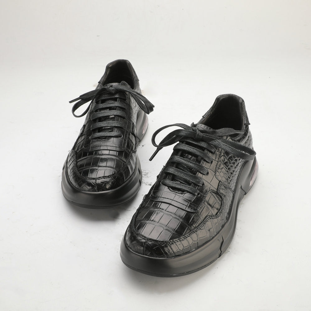 Crocodile Belly Skin Genuine Leather Men's Casual Shoes Rubber Thick Sole Athletic Shoes Air Cushion Damping Sneakers 