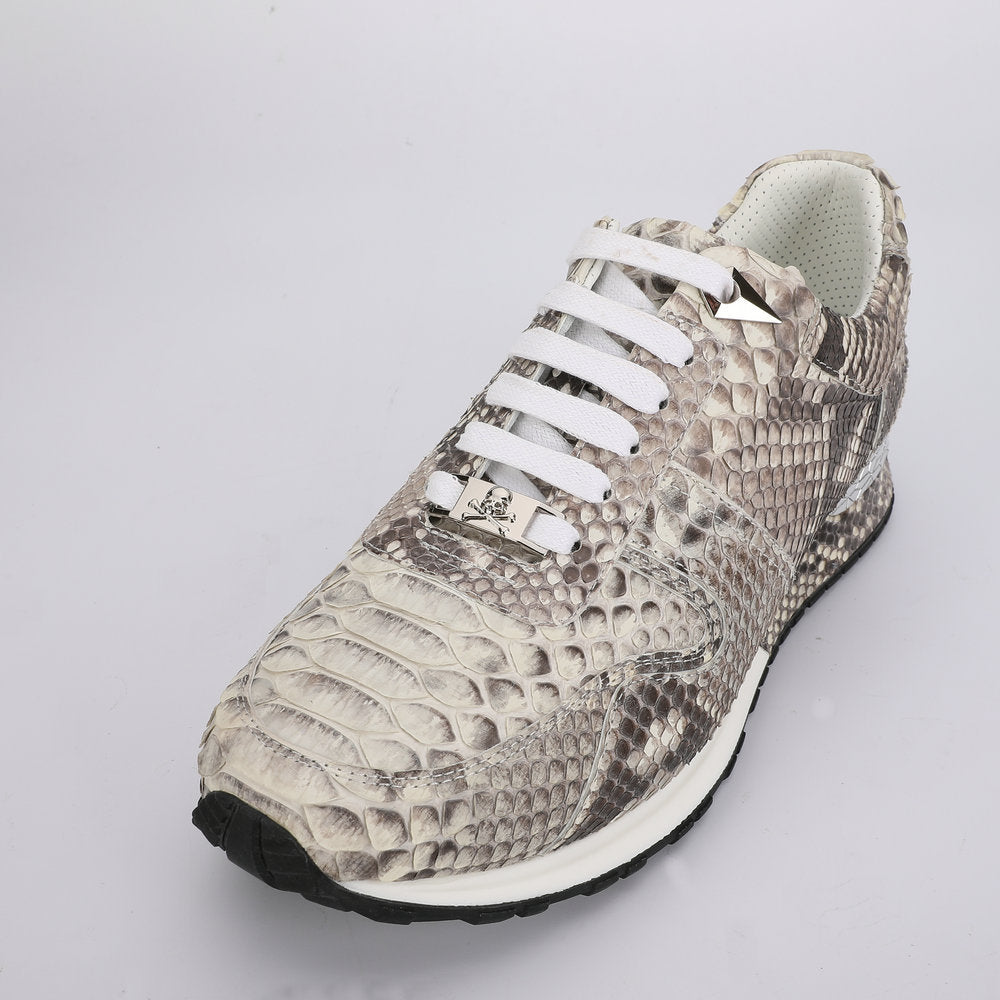 ニシキヘビ皮 本革 メンズスニーカー スポーツカジュアルシューズ 耐摩耗通気男性靴
