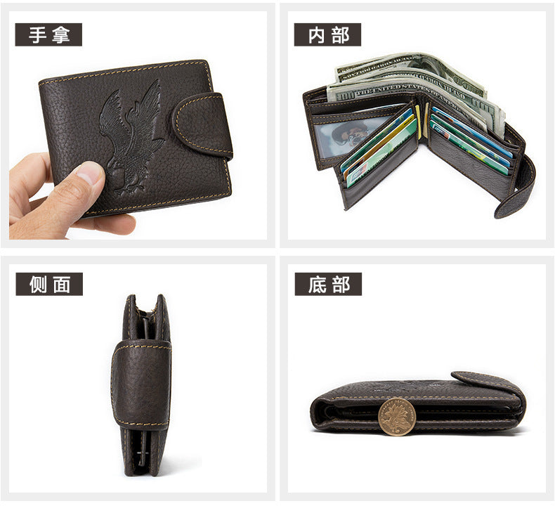 メンズ短財布 牛皮本革製 鷹 個性 ファッション 男性用カードバッグウォレット