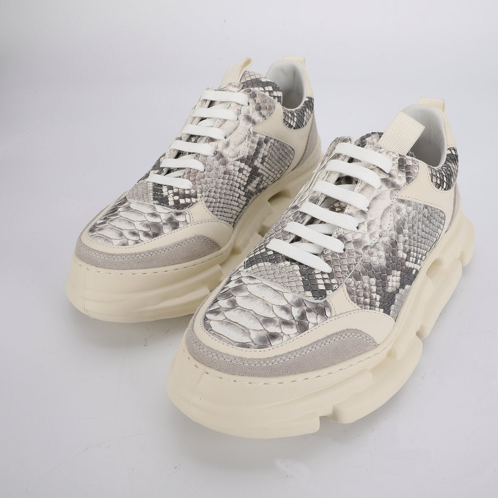 ニシキヘビ皮 メンズカジュアルシューズ ファッション厚底男性靴