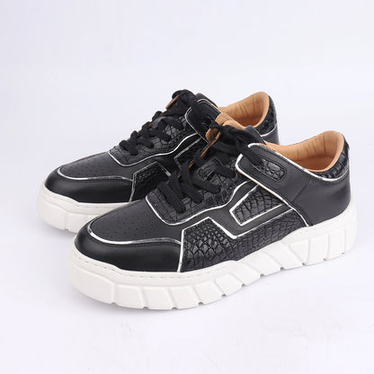 2023新品 ワニ腹の皮 メンズカジュアルシューズ 優れた通気性 ファッション厚底男性靴