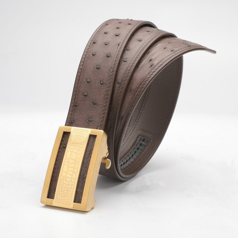 ダチョウ皮 本革メンズベルト自動バックル カジュアル 幅3.4cm 男性ベルト ギフト プレゼント