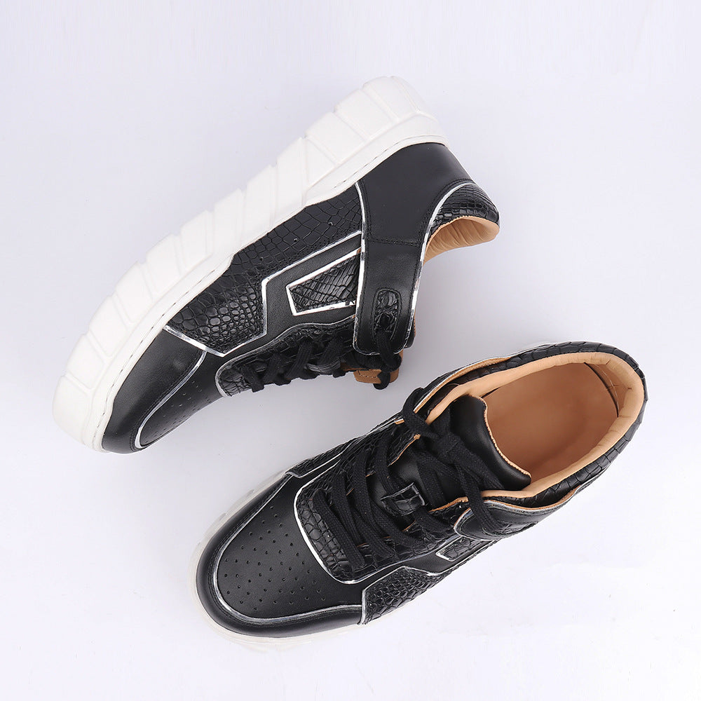 2023新品 ワニ腹の皮 メンズカジュアルシューズ 優れた通気性 ファッション厚底男性靴