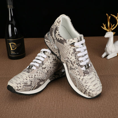 ニシキヘビ皮 本革 メンズスニーカー スポーツカジュアルシューズ 耐摩耗通気男性靴