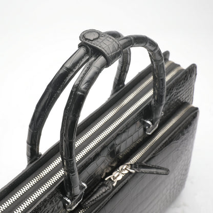 Crocodile Belly Skin Genuine Leather Men's Handbag Briefcase Double Zipper Handbag Business Office Business Trip Commuting File Bag 