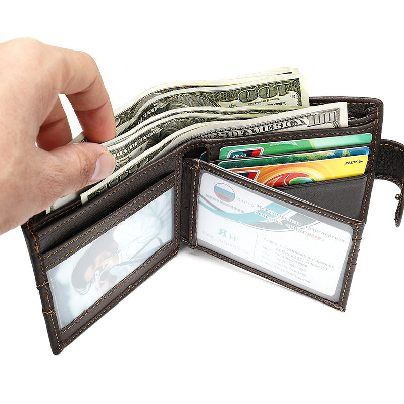 メンズ短財布 牛皮本革製 レトロ 多機能 男性用カードバッグウォレット