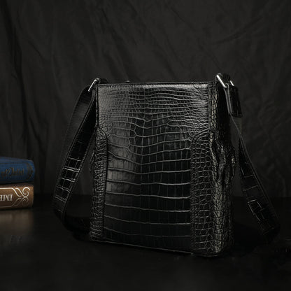 Siamese Crocodile Belly Skin Men's Shoulder Bag Genuine Leather Commuting Business Casual Crossbody Bag with Claws on the Side Edges 