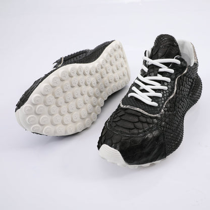 ニシキヘビ皮 本革メンズスニーカースポーツカジュアルシューズ ファッションインヒール男性靴