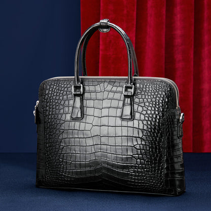 シャムワニ腹の皮 ブリーフケース本革 メンズバッグ ダブルファスナー ハンドバッグ ファイルバッグ 男性用ビジネスバッグ 手提げかばん