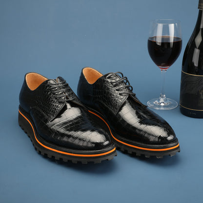 新型ワニ皮メンズ革靴 本革カジュアル厚底 滑り止め ビジネスシューズ