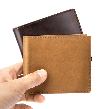 メンズ短財布 牛皮本革製 レトロ 2つ折りカード入れrfid 磁気防止カードバッグ