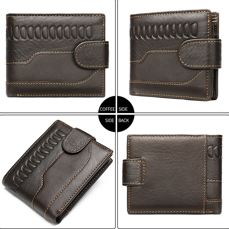 メンズ短財布 牛皮本革製 レトロ 多機能 男性用カードバッグウォレット