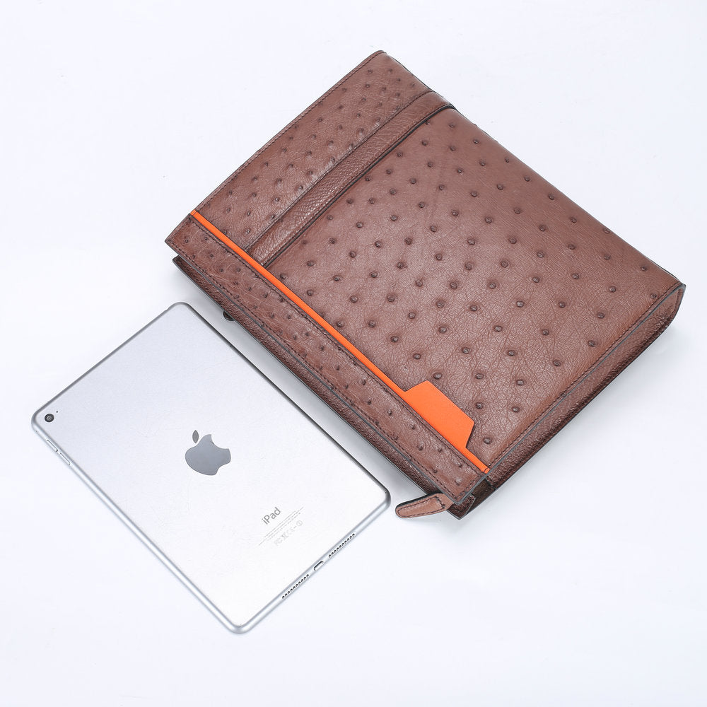 新型ダチョウの皮本革メンズハンドバッグビジネス カジュアル高品質メンズバッグ