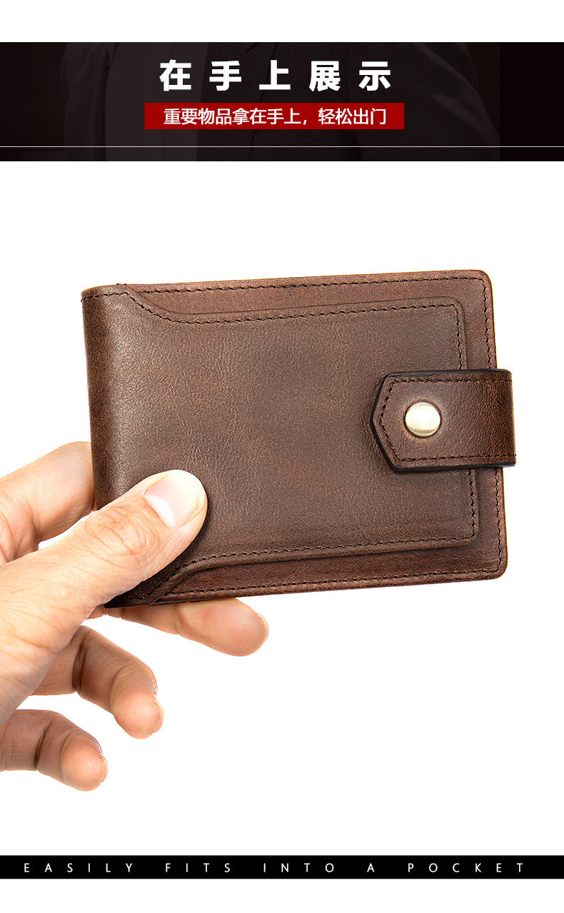 メンズ短財布 牛皮本革製 レトロrfidカードバッグ 男性用ウォレット