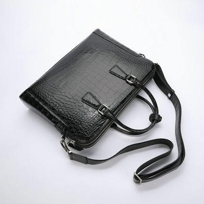シャムワニ腹の皮 ブリーフケース本革 メンズバッグ ダブルファスナー ハンドバッグ ファイルバッグ 男性用ビジネスバッグ 手提げかばん