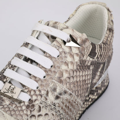 ニシキヘビ皮 本革 メンズスニーカー スポーツカジュアルシューズ 耐摩耗通気男性靴