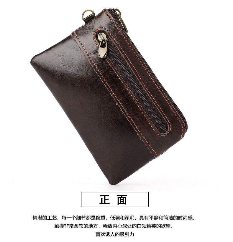 メンズ財布 牛皮 レトロ カジュアル ファスナー大容量  男性用ウォレットコインバッグ