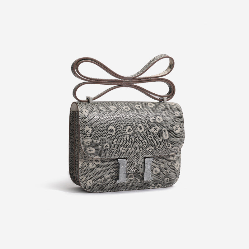 シャムワニ皮トカゲ柄高級感本革レディースバッグラインストーンバックル脇バッグ斜めがけバッグ