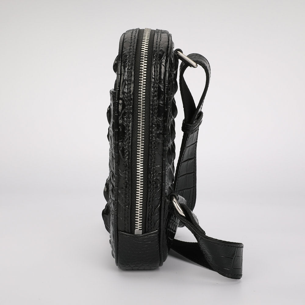 ワニ骨の皮 メンズバストバッグ 本革カジュアル アウトドア ショルダーバッグ 斜めがけバッグ ミニファッションウエストバッグ