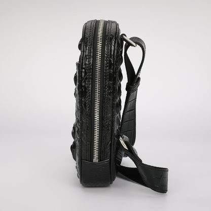 ワニ骨の皮 メンズバストバッグ 本革カジュアル アウトドア ショルダーバッグ 斜めがけバッグ ミニファッションウエストバッグ