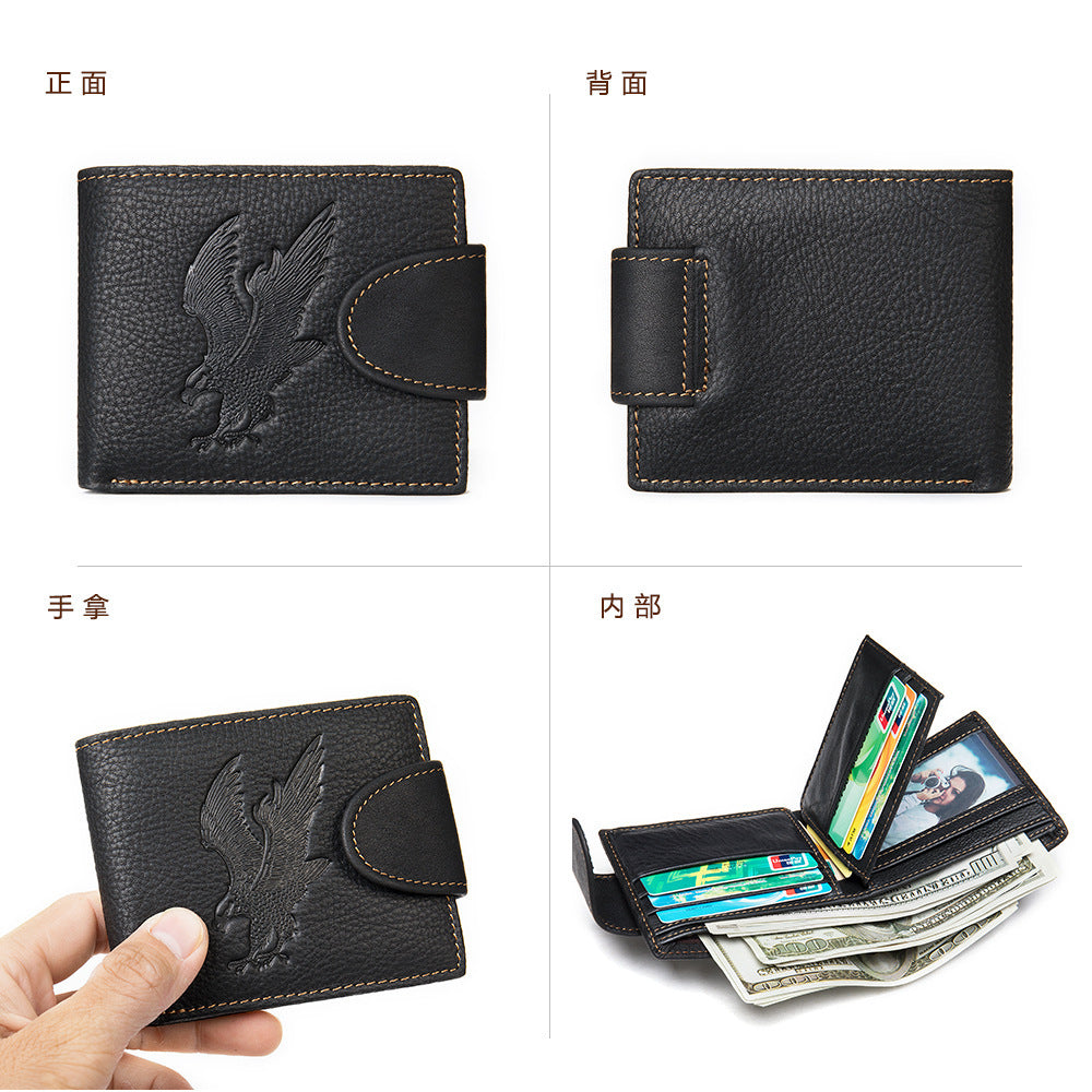 メンズ短財布 牛皮本革製 鷹 個性 ファッション 男性用カードバッグウォレット