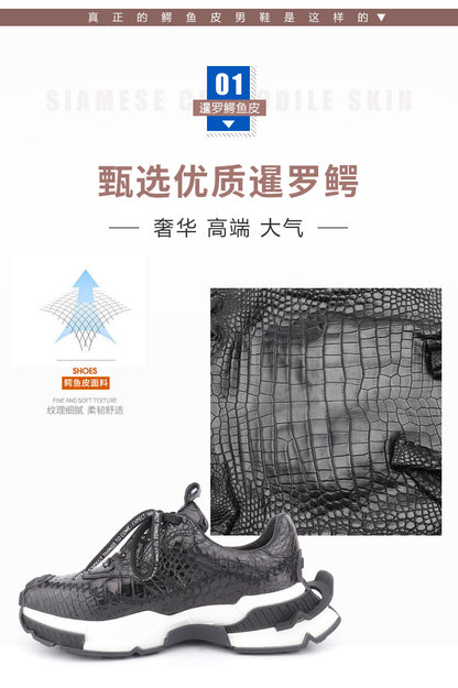 Taisham Crocodile Skin Genuine Leather Men's Sneakers Fashion Men Shoes 