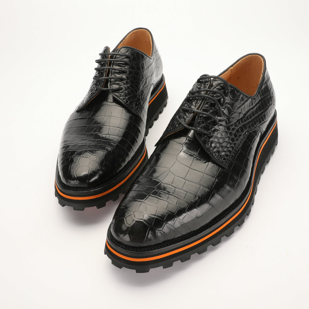 新型ワニ皮メンズ革靴 本革カジュアル厚底 滑り止め ビジネスシューズ