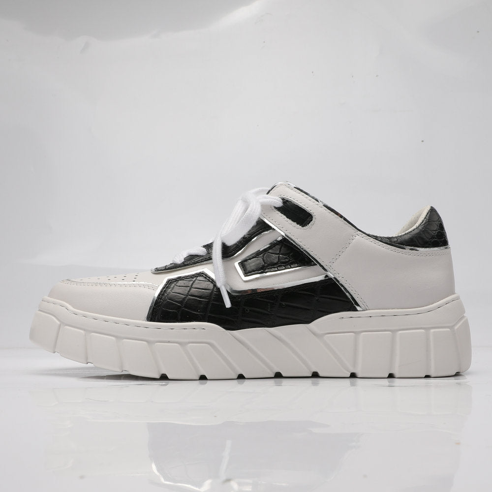 2023新品 ワニ腹の皮 メンズカジュアルシューズ 優れた通気性 ファッション厚底男性靴