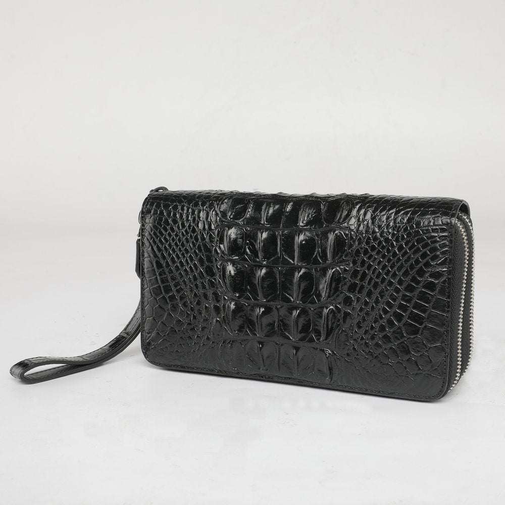 Siamese Crocodile Skin Men's Long Wallet Double Zipper Card Bag Genuine Leather Wallet Handbag 