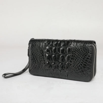 Siamese Crocodile Skin Men's Long Wallet Double Zipper Card Bag Genuine Leather Wallet Handbag 