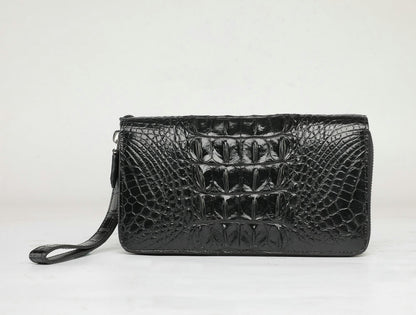 Siamese Crocodile Skin Men's Long Wallet Double Zipper Card Bag Genuine Leather Wallet Handbag 