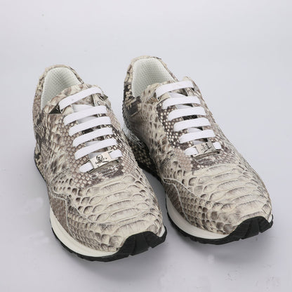 ニシキヘビ皮 本革 メンズスニーカー スポーツカジュアルシューズ 耐摩耗通気男性靴