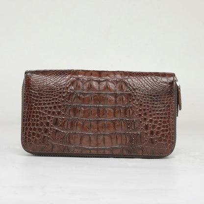 Siamese Crocodile Skin Men's Long Wallet Double Zipper Card Bag Genuine Leather Wallet Handbag 