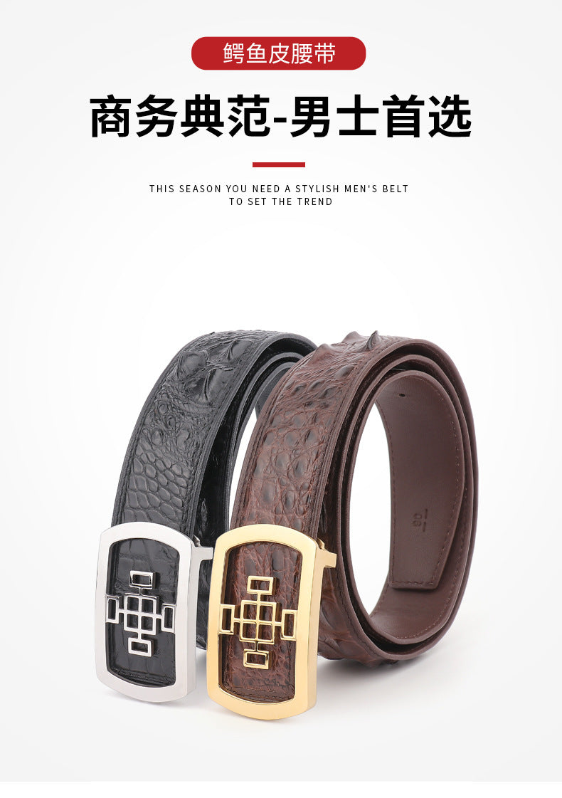 ワニ皮 メンズベルト ファッション プレートバックル 本革製男性用ベルト