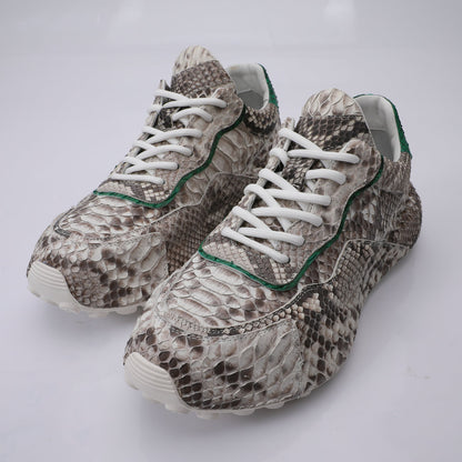 ニシキヘビ皮 本革メンズスニーカースポーツカジュアルシューズ ファッションインヒール男性靴