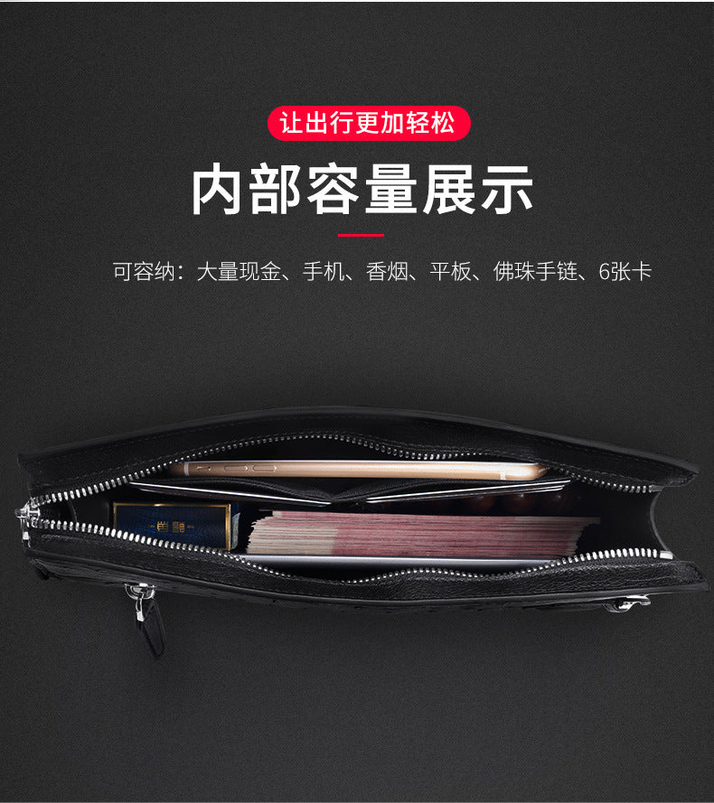 新型ダチョウの皮本革メンズハンドバッグビジネス カジュアル高品質メンズバッグ