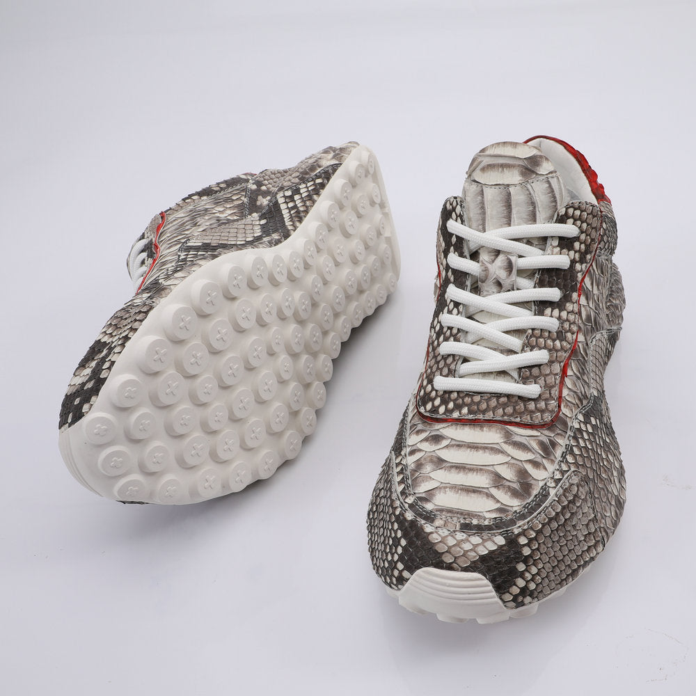 ニシキヘビ皮 本革メンズスニーカースポーツカジュアルシューズ ファッションインヒール男性靴