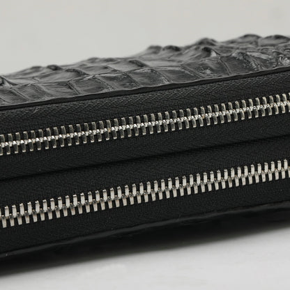 Siamese Crocodile Skin Men's Long Wallet Double Zipper Card Bag Genuine Leather Wallet Handbag 