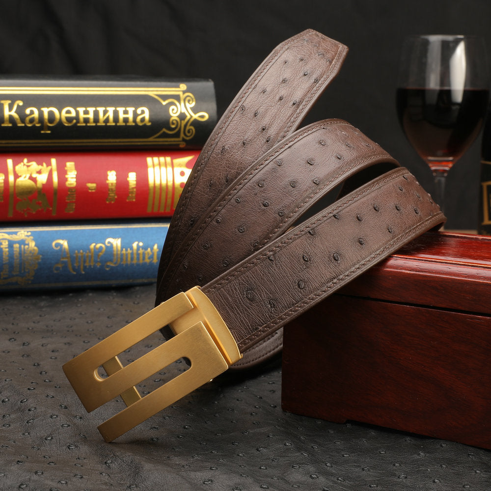 新型ダチョウ皮 本革メンズベルト自動バックル幅3.4cmビジネスカジュアル高級感紳士ベルト